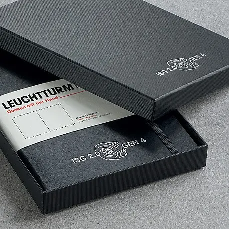 Black box with notebook inside, print “ISG 2.0 GEN 4” on box and notebook.