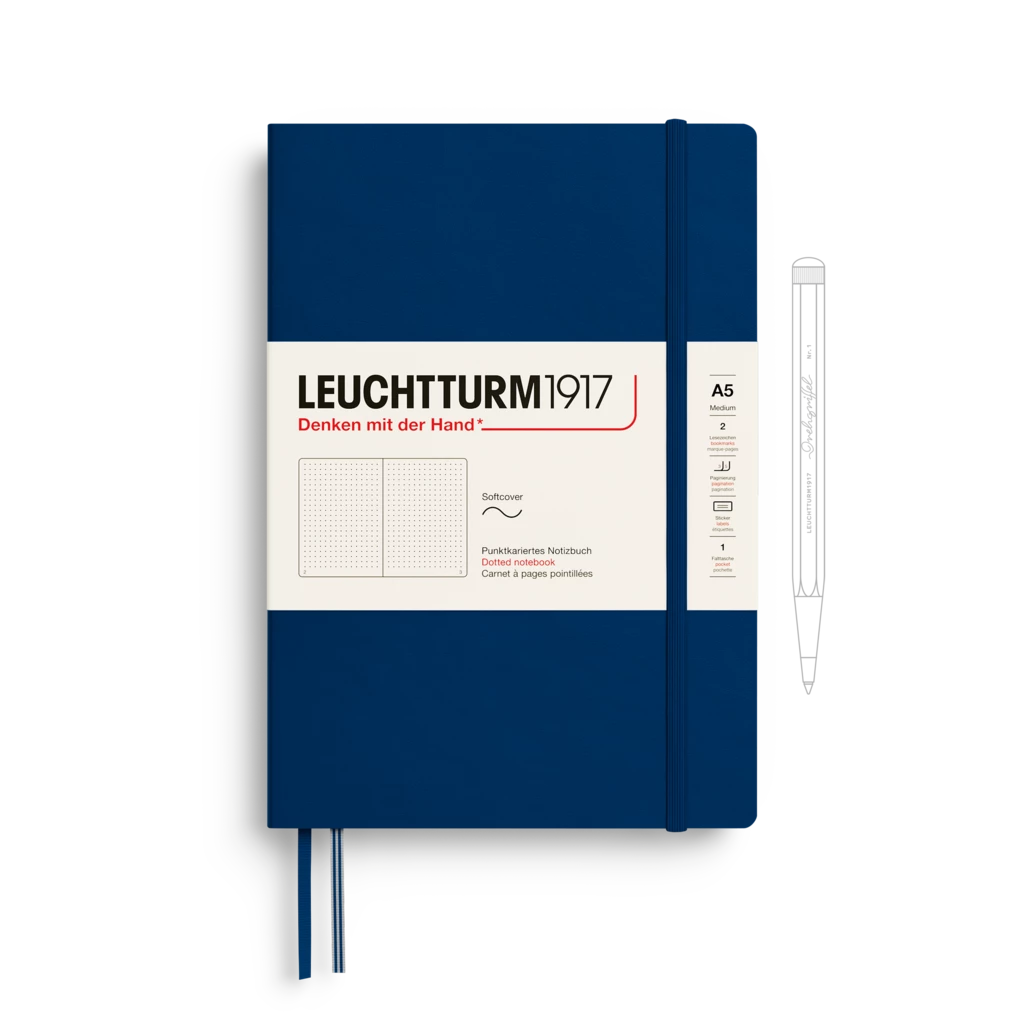 Notizbuch Medium (A5), Softcover, 123 nummerierte Seiten, Marine, Dotted