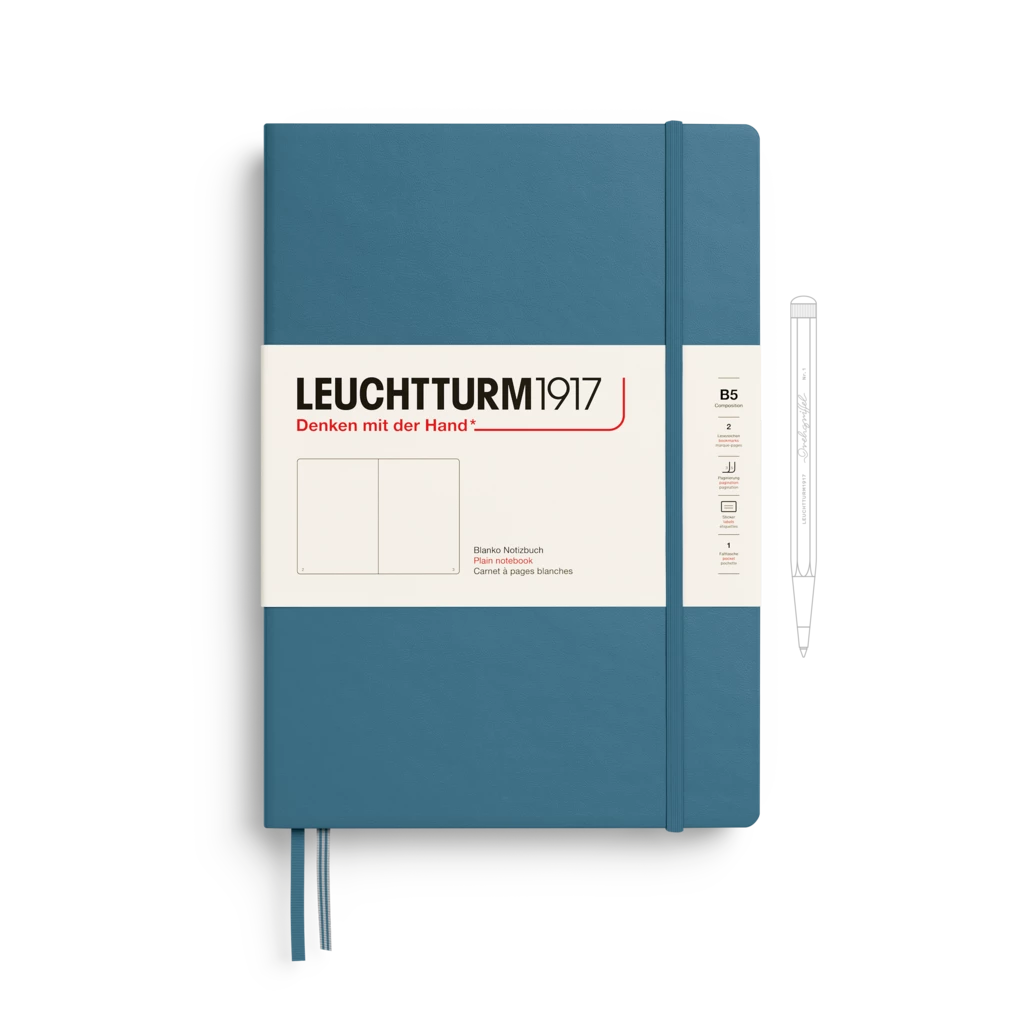 Notizbuch Composition (B5), Hardcover, 219 nummerierte Seiten, Stone Blue, Blanko Notizbuch Composition (B5), Hardcover, 219 nummerierte Seiten, Stone Blue, Blanko