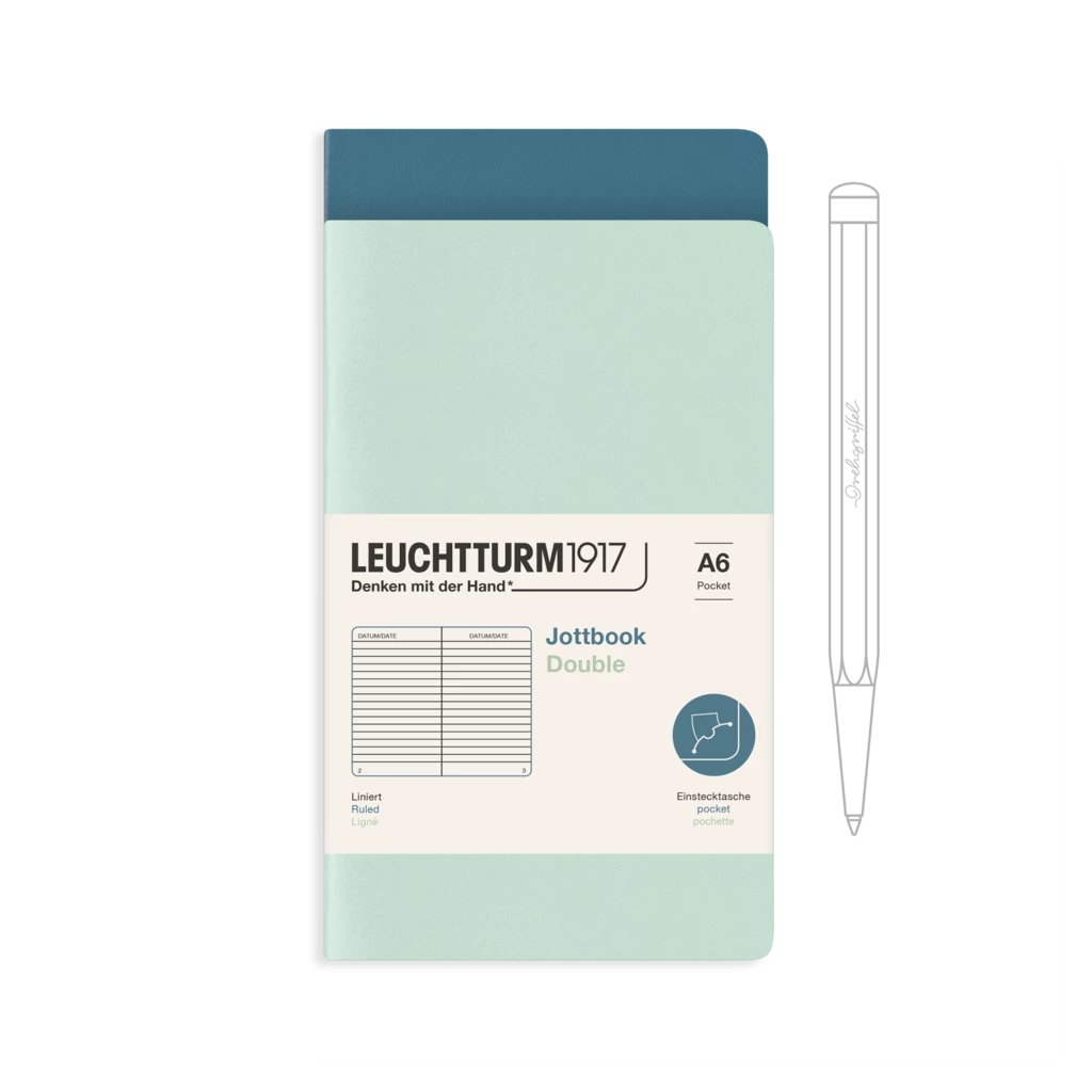 Jottbook (A6), 59 numbered pages, ruled, Mint Green and Stone Blue, Pack of 2 Jottbook (A6), 59 numbered pages, ruled, Mint Green and Stone Blue, Pack of 2