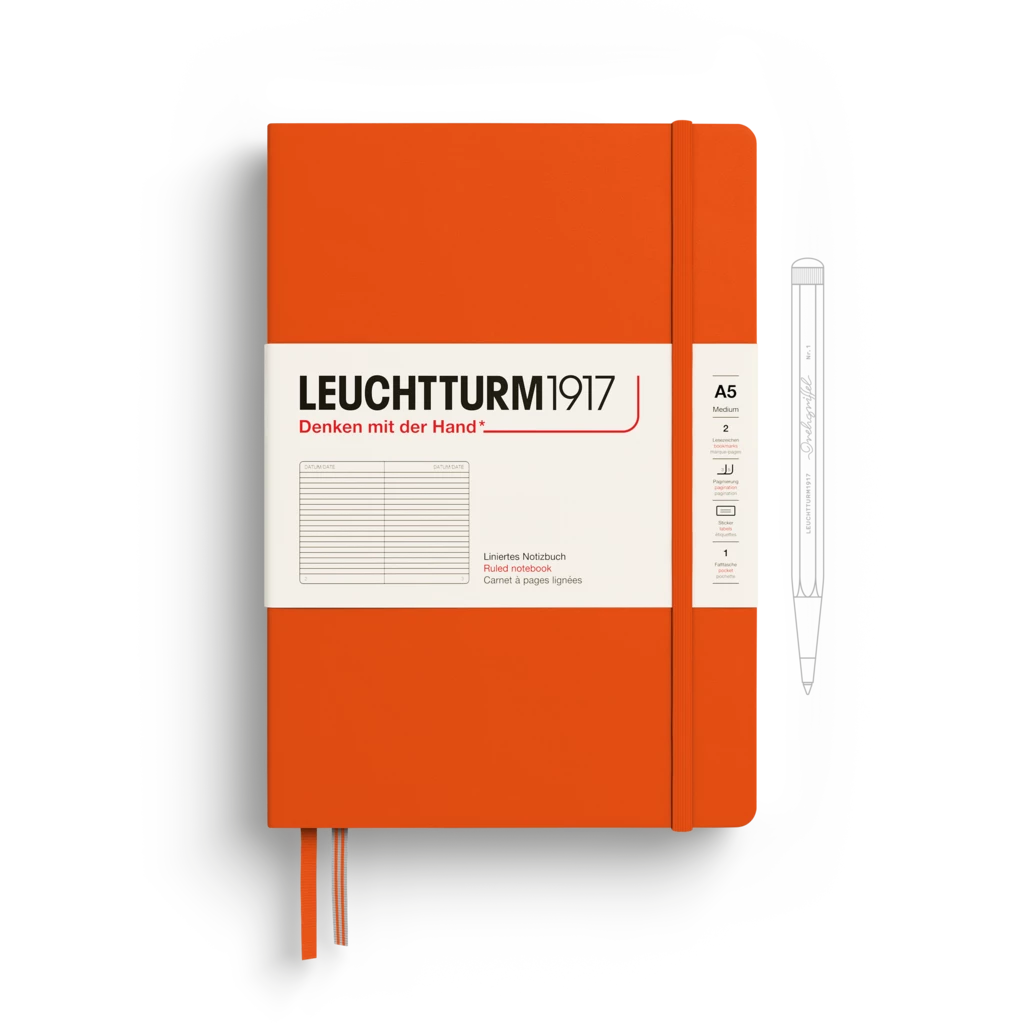 Notebook Medium (A5), Hardcover, 251 numbered pages, Pumpkin, ruled