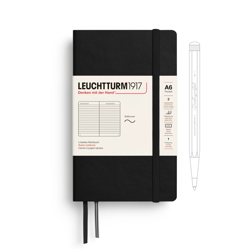 Notizbuch Pocket (A6), Softcover, 123 nummerierte Seiten, Schwarz, Liniert Notizbuch Pocket (A6), Softcover, 123 nummerierte Seiten, Schwarz, Liniert