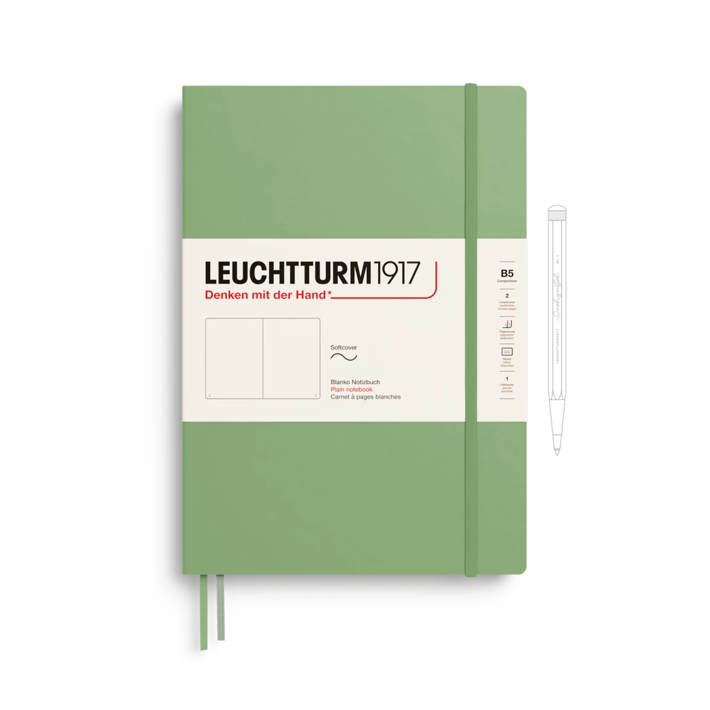 Notizbuch Composition (B5), Softcover, 123 nummerierte Seiten, Salbei, Blanko