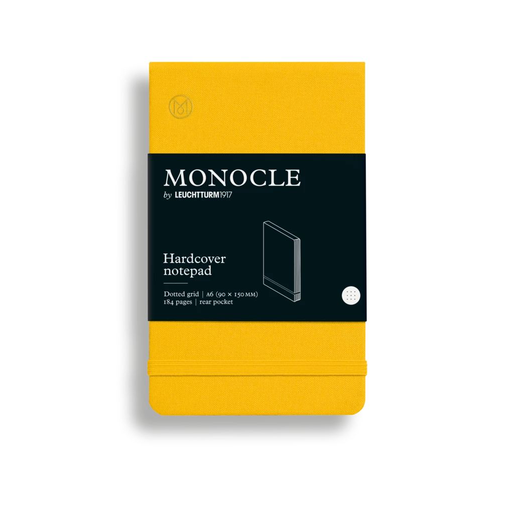Notepad Pocket (A6) Monocle, Hardcover, 184 numbered pages, Yellow, Dotted