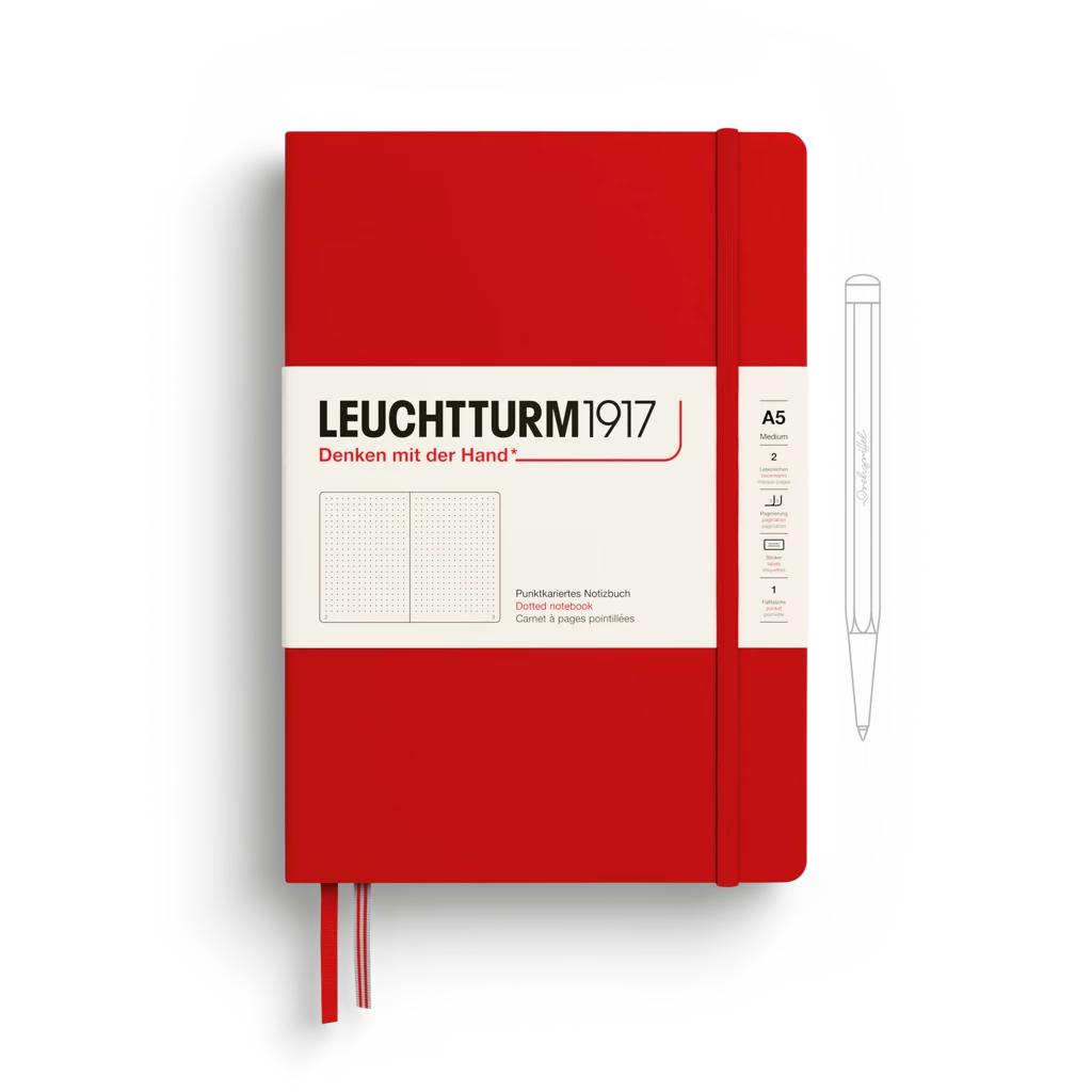 Notebook Medium (A5), Hardcover, 251 numbered pages, Cherry, dotted