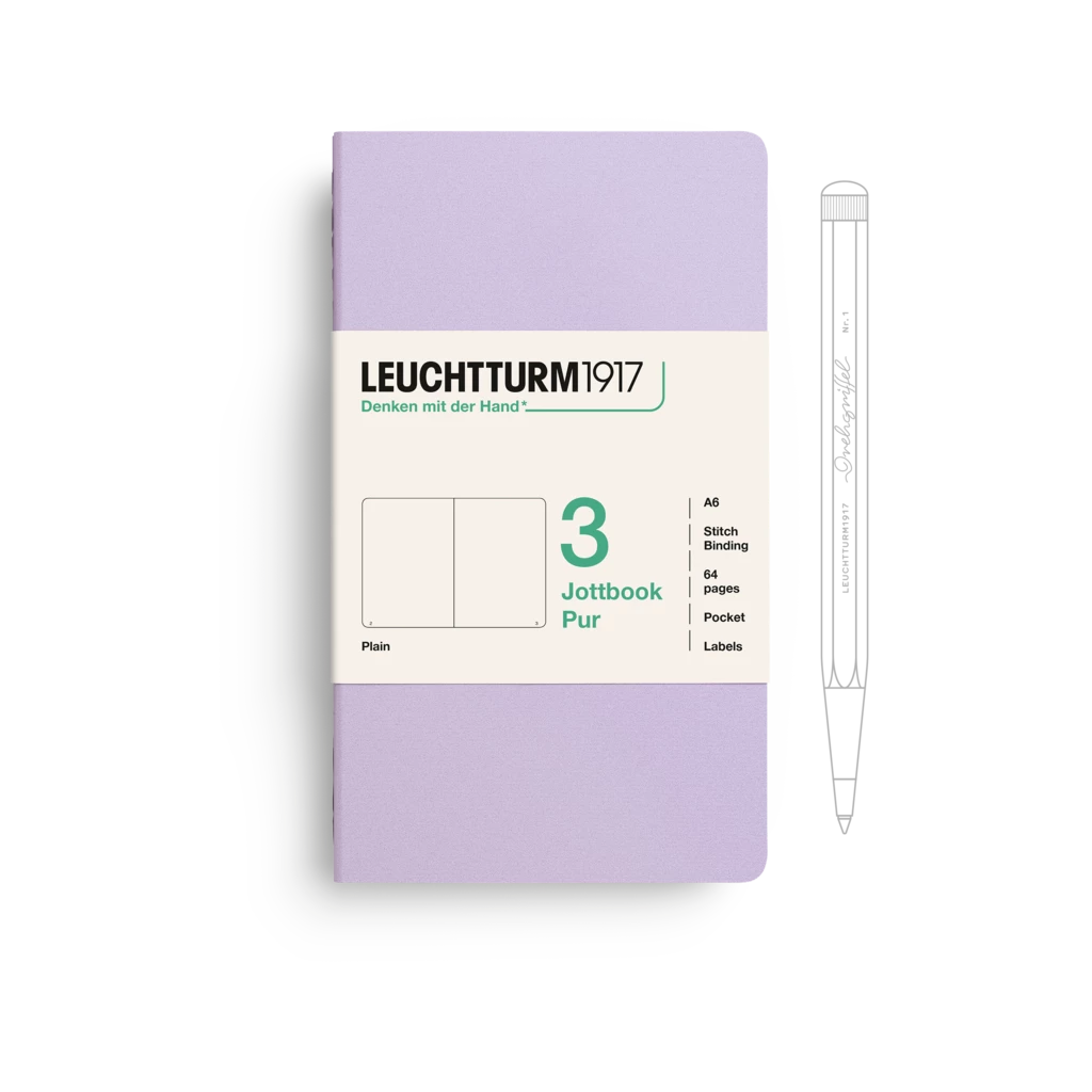 Jottbook pur (A6), 64 numbered pages, plain, Lilac, pack of 3
