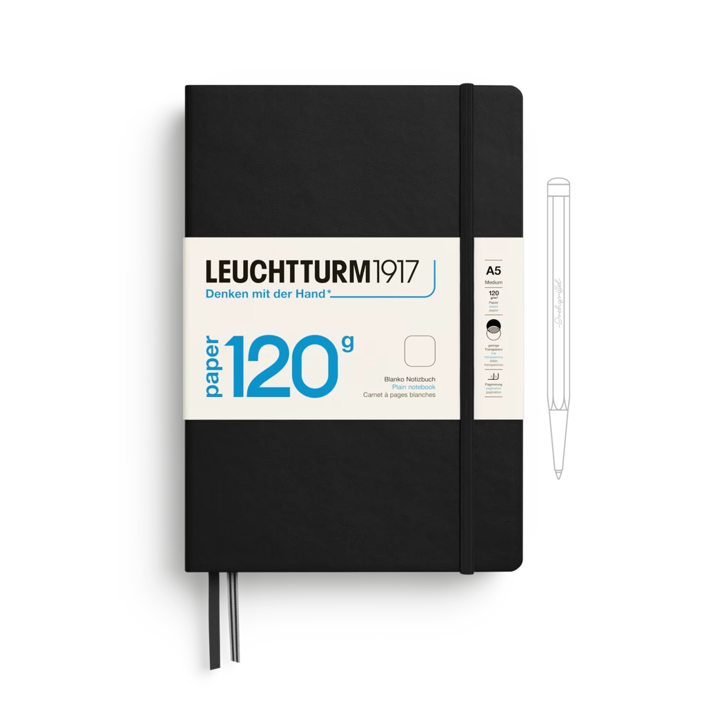 Notizbuch Medium (A5), 120g Edition, Hardcover, 203 nummerierte Seiten, Schwarz, blanko Notizbuch Medium (A5), 120g Edition, Hardcover, 203 nummerierte Seiten, Schwarz, blanko