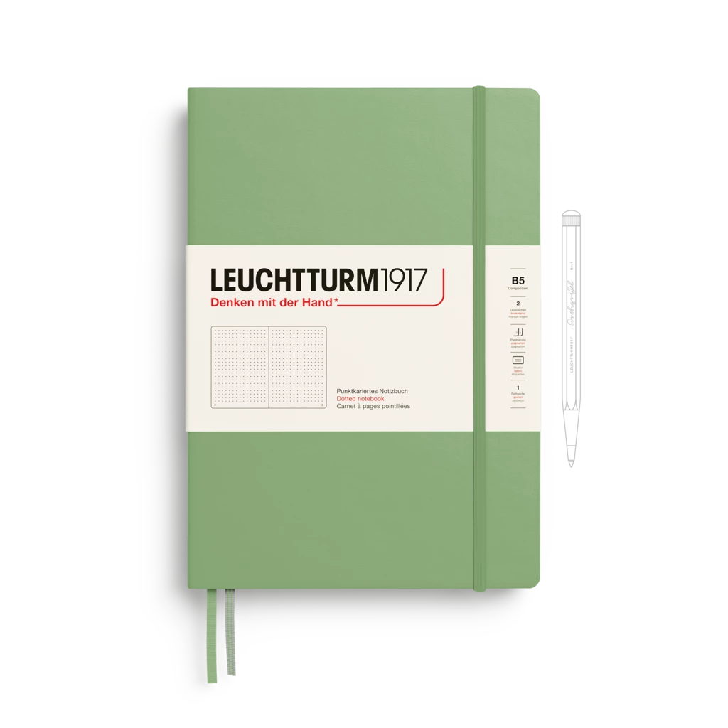 Notebook Composition (B5), Hardcover, 219 numbered pages, Sage, dotted Notebook Composition (B5), Hardcover, 219 numbered pages, Sage, dotted