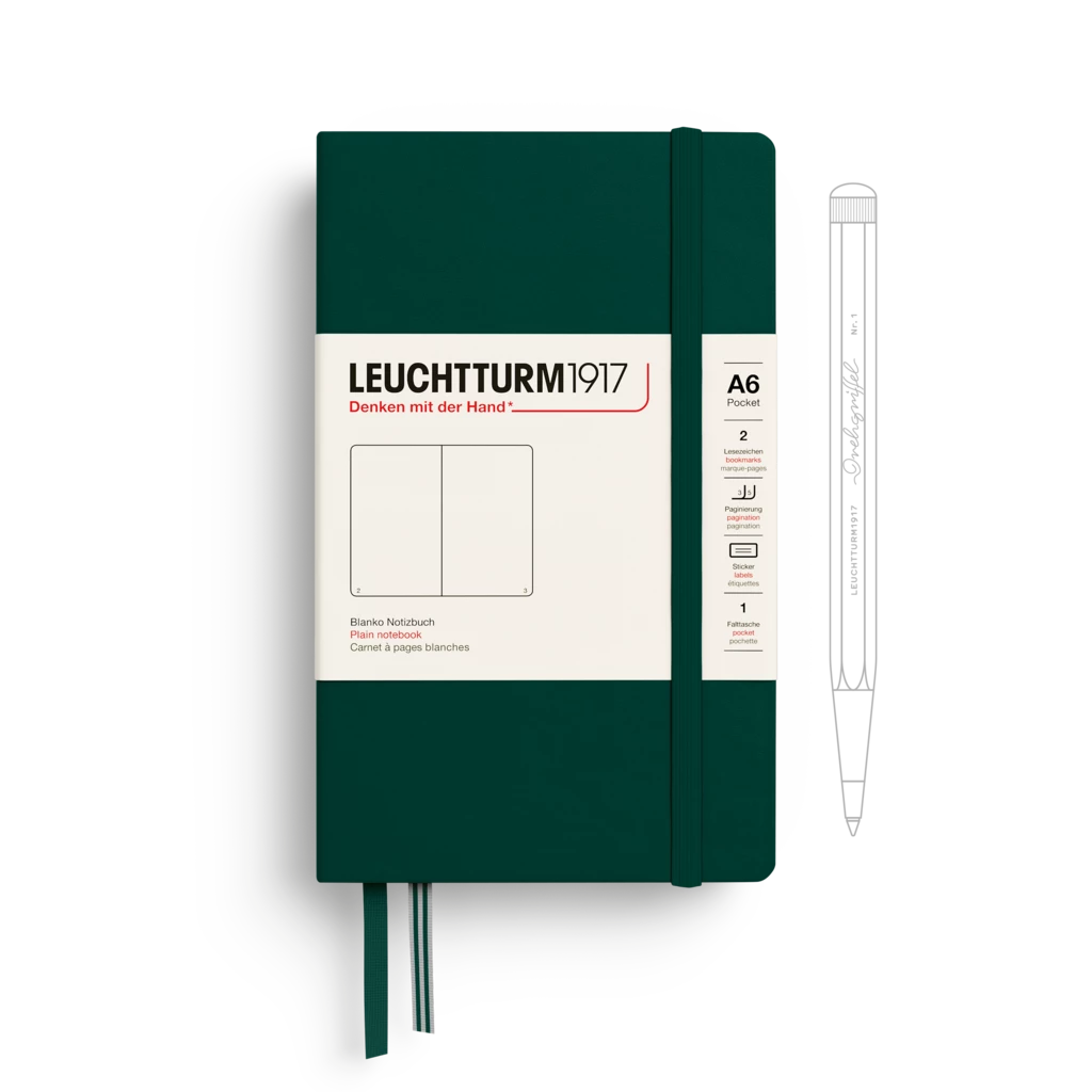 Notizbuch Pocket (A6), Hardcover, 187 nummerierte Seiten, Forest Green, Blanko