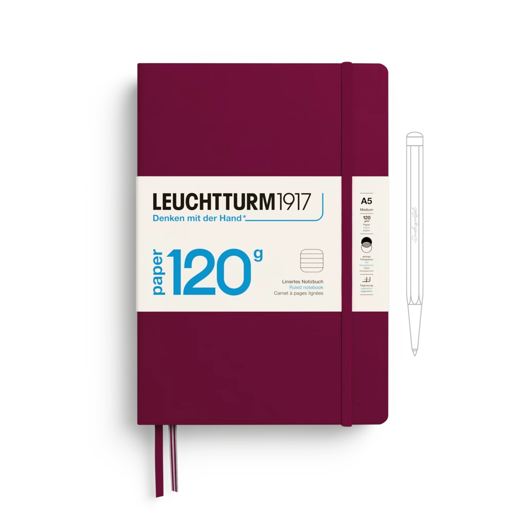 Notebook Medium (A5), EDITION 120, Hardcover, 203 numbered pages, Port Red, ruled
