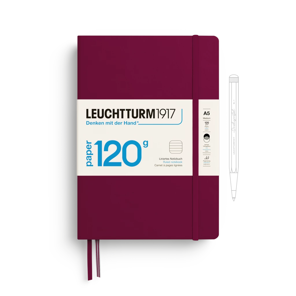 Notizbuch Medium (A5), 120g Edition, Hardcover, 203 nummerierte Seiten, Port Red, liniert Notizbuch Medium (A5), 120g Edition, Hardcover, 203 nummerierte Seiten, Port Red, liniert