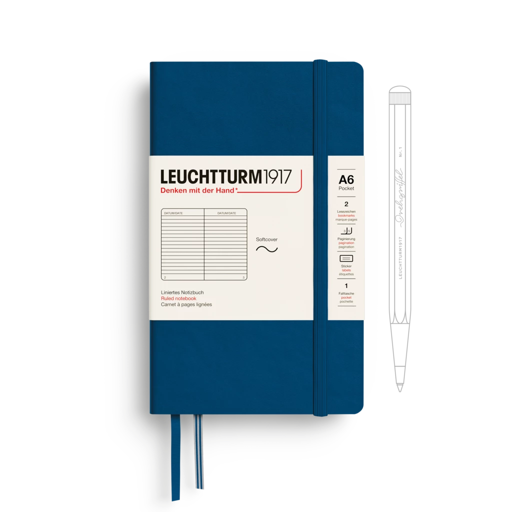 Notizbuch Pocket (A6), Softcover, 123 nummerierte Seiten, Indigo, Liniert