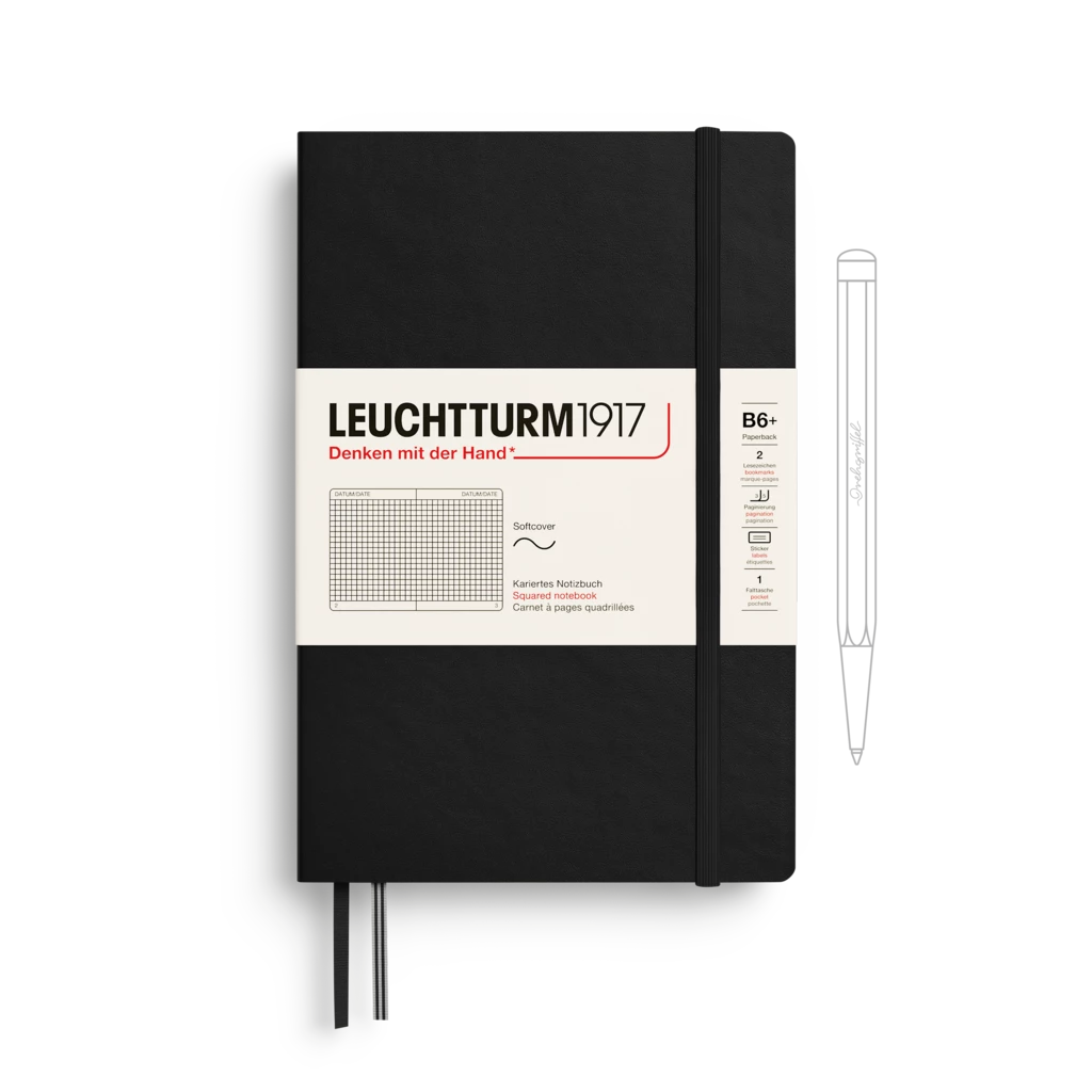 Notizbuch Paperback (B6+), Softcover, 123 nummerierte Seiten, Schwarz, Kariert Notizbuch Paperback (B6+), Softcover, 123 nummerierte Seiten, Schwarz, Kariert