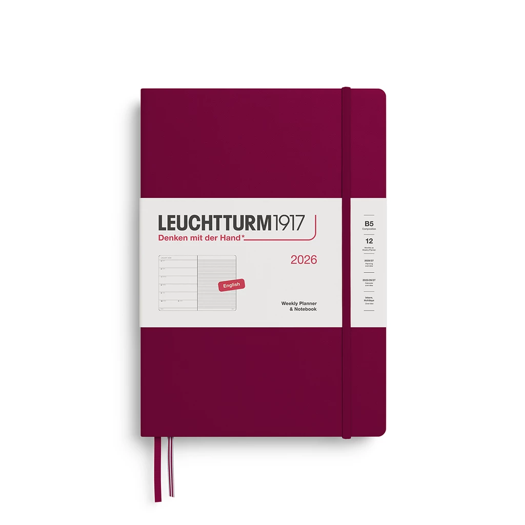 Weekly Planner & Notebook Composition (B5) 2026, Port Red, English Weekly Planner & Notebook Composition (B5) 2026, Port Red, English