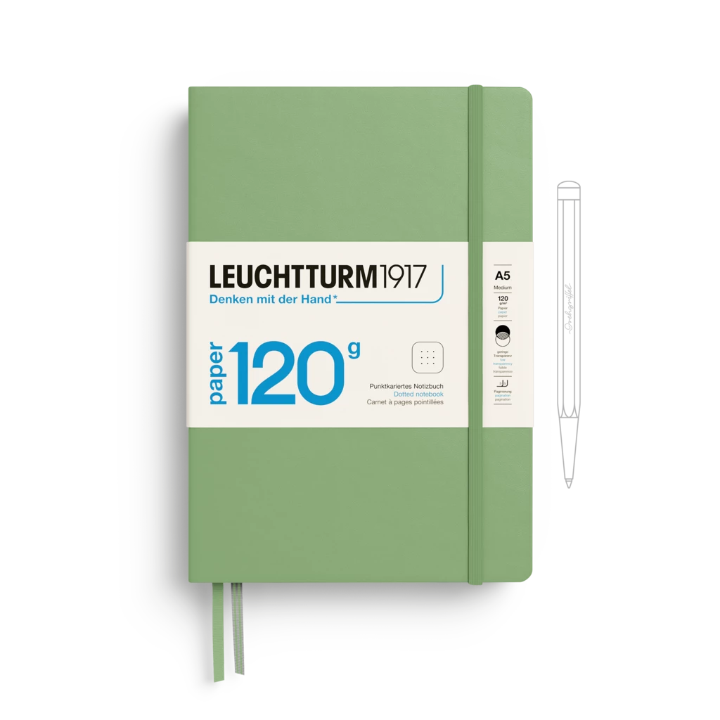 Notebook Medium (A5), EDITION 120, Hardcover, 203 numbered pages, Sage, dotted