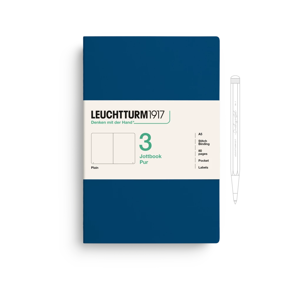 Jottbook pur (A5), 80 numbered pages, plain, Indigo, pack of 3