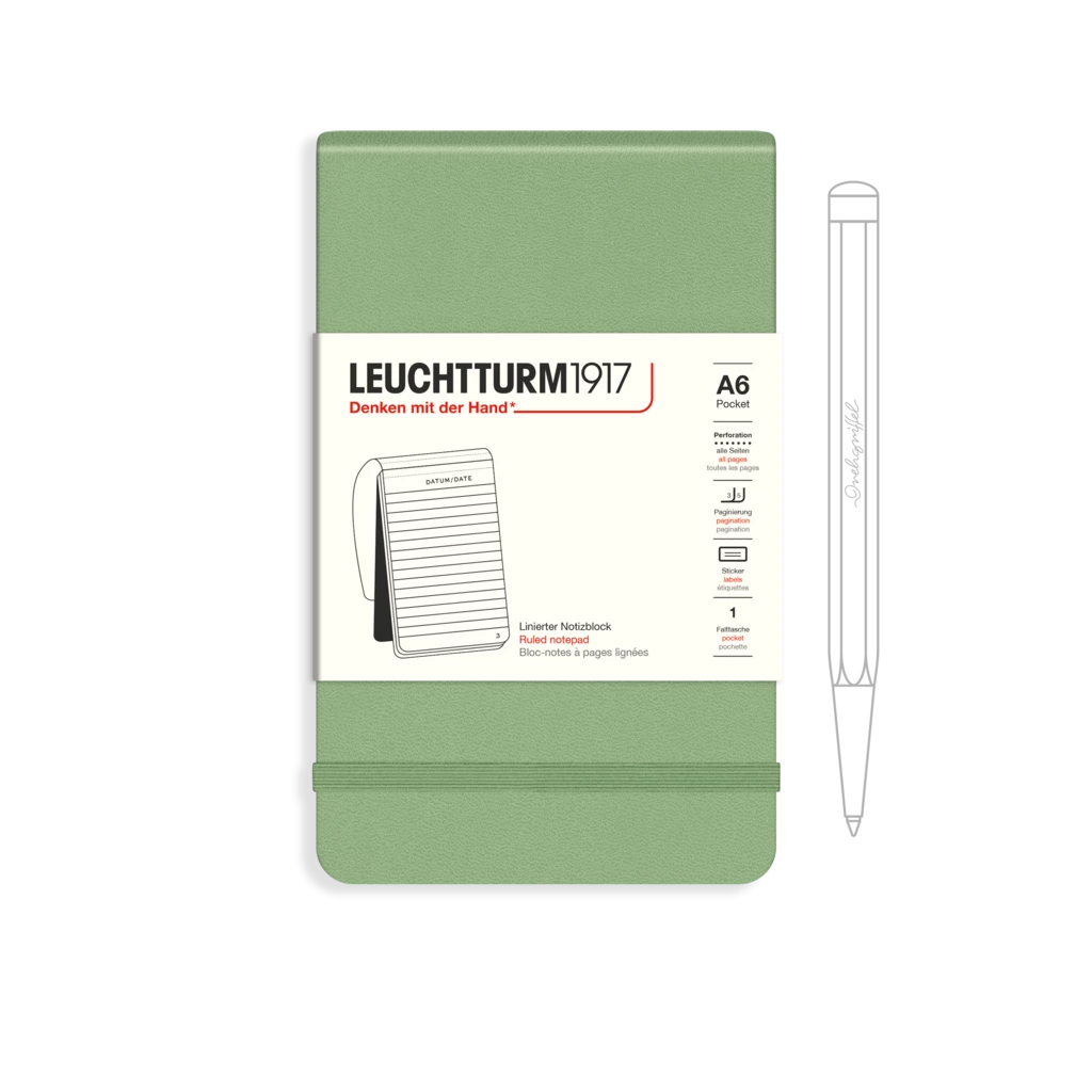Notepad Pocket (A6), Hardcover, 184 numbered pages, sage, ruled Notepad Pocket (A6), Hardcover, 184 numbered pages, sage, ruled