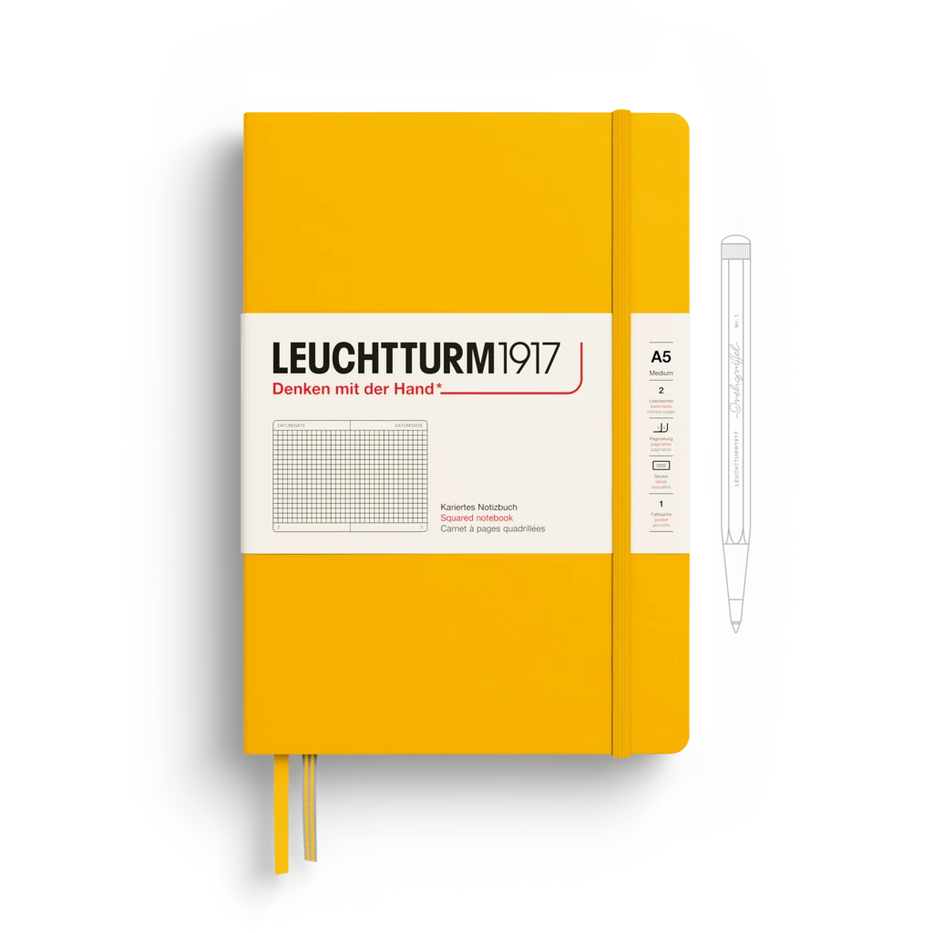 Notebook Medium (A5), Hardcover, 251 numbered pages, Sunflower, squared