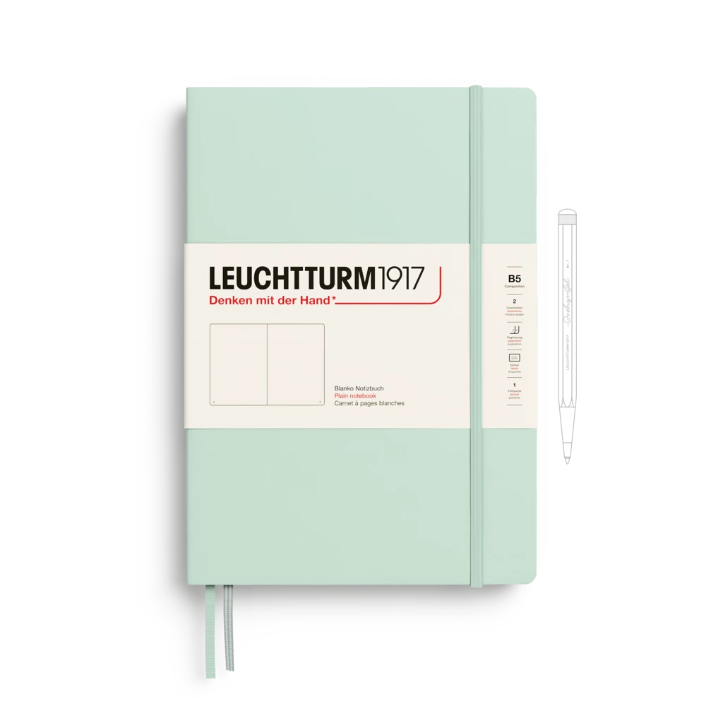 Notizbuch Composition (B5), Hardcover, 219 nummerierte Seiten, Mint Green, Blanko Notizbuch Composition (B5), Hardcover, 219 nummerierte Seiten, Mint Green, Blanko