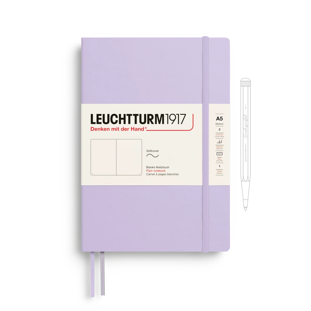 Notizbuch Medium (A5), Softcover, 123 nummerierte Seiten, Lilac, blanko