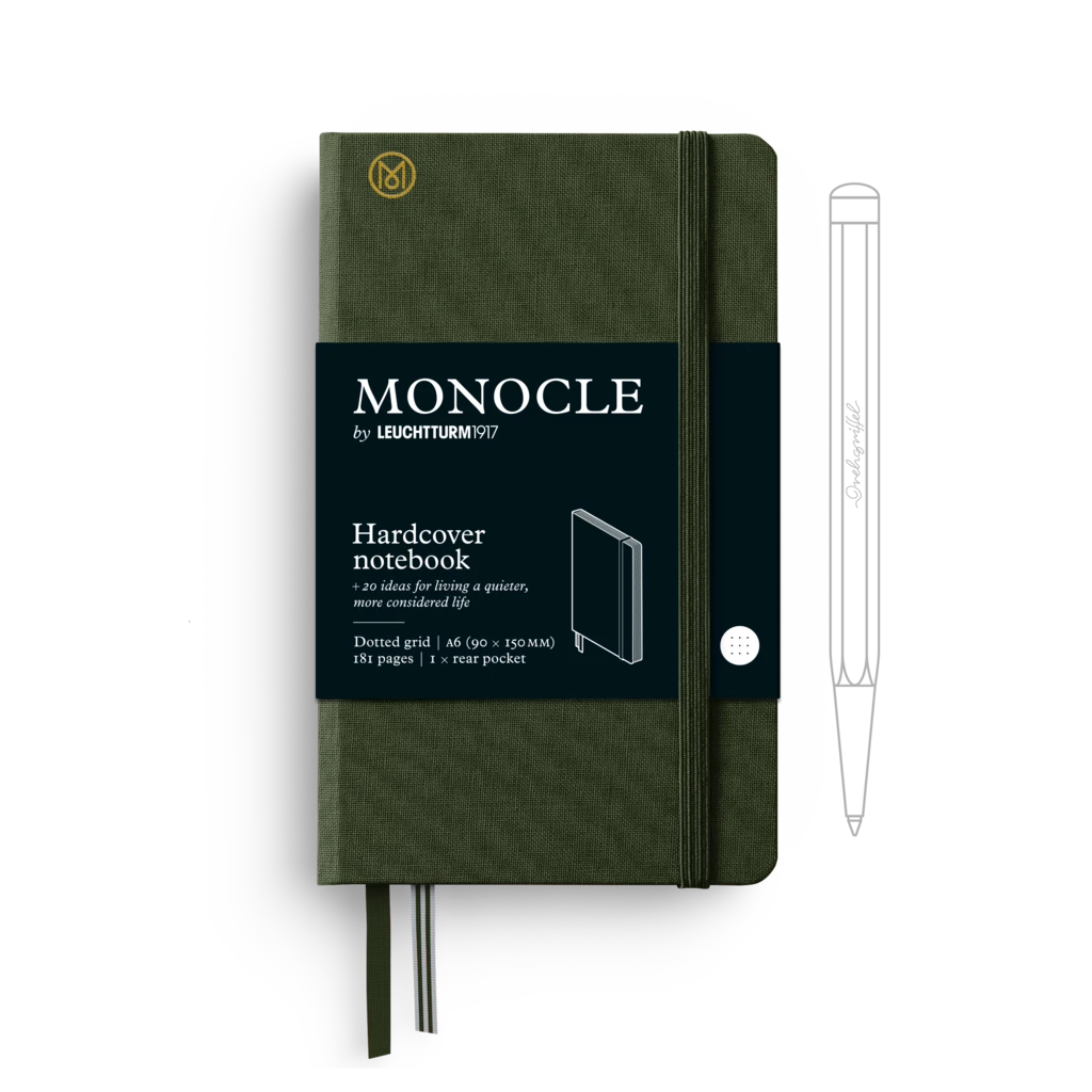 Notebook A6 Monocle, Hardcover, 192 numbered pages, Olive, dotted Notebook A6 Monocle, Hardcover, 192 numbered pages, Olive, dotted