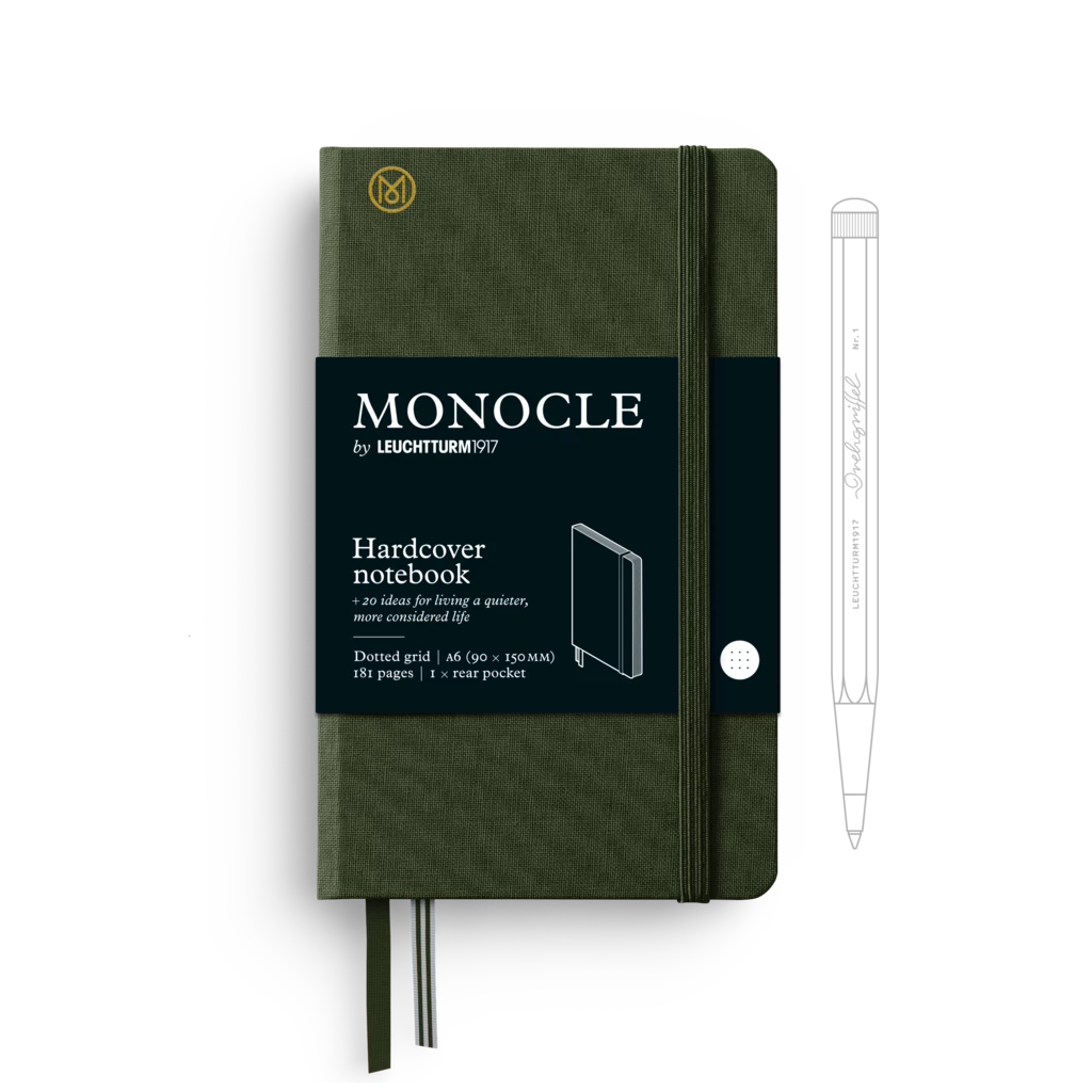 Notizbuch A6 Monocle, Hardcover, 192 nummerierte Seiten, Olive, dotted Notizbuch A6 Monocle, Hardcover, 192 nummerierte Seiten, Olive, dotted