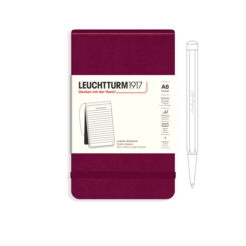 Notepad Pocket (A6), Hardcover, 184 numbered pages, Port Red, ruled Notepad Pocket (A6), Hardcover, 184 numbered pages, Port Red, ruled