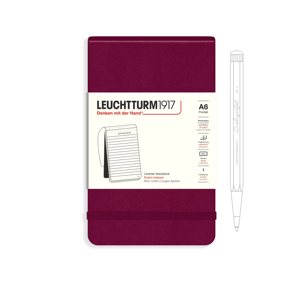 Notizblock Pocket (A6), Hardcover, 184 nummerierte Seiten, Port Red, Liniert Notizblock Pocket (A6), Hardcover, 184 nummerierte Seiten, Port Red, Liniert