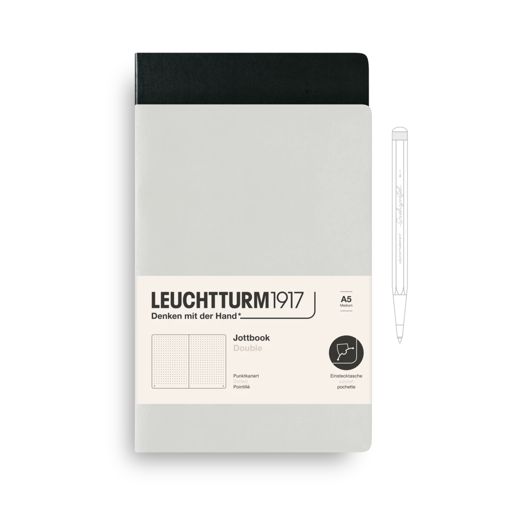 Jottbook (A5), 59 nummerierte Seiten, Dotted, Light Grey und Schwarz, im Doppelpack