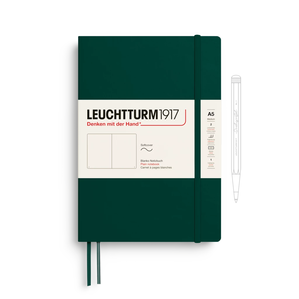 Notizbuch Medium (A5), Softcover, 123 nummerierte Seiten, Forest Green, blanko