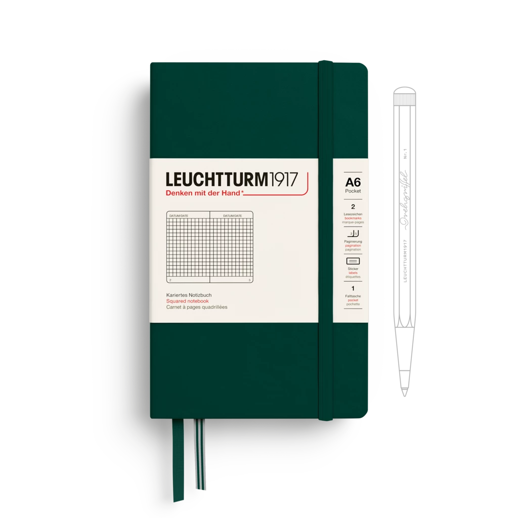 Notizbuch Pocket (A6), Hardcover, 187 nummerierte Seiten, Forest Green, Kariert
