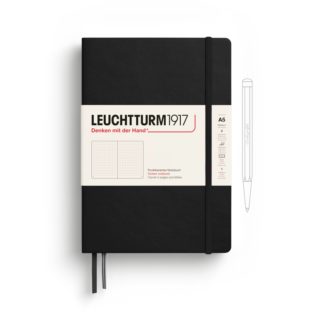 Notebook Medium (A5), Hardcover, 251 numbered pages, Black,  dotted