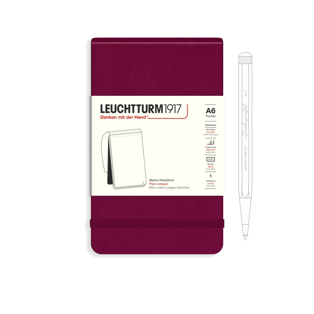Notizblock Pocket (A6), Hardcover, 184 nummerierte Seiten, Port Red, Blanko Notizblock Pocket (A6), Hardcover, 184 nummerierte Seiten, Port Red, Blanko