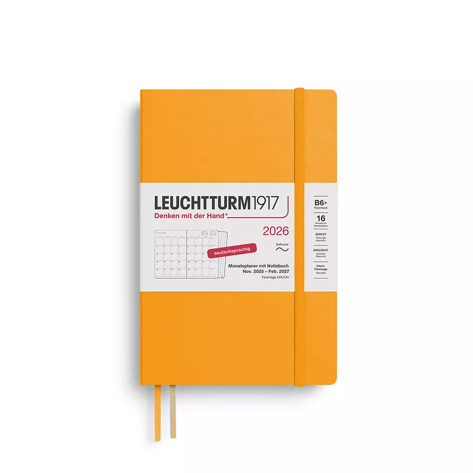 Monatsplaner & Notizbuch Paperback (B6+) 2026, 16 Monate, Softcover, Rising Sun, Deutsch