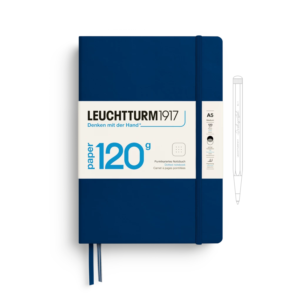 Notizbuch Medium (A5), 120g Edition, Hardcover, 203 nummerierte Seiten, Marine, dotted Notizbuch Medium (A5), 120g Edition, Hardcover, 203 nummerierte Seiten, Marine, dotted