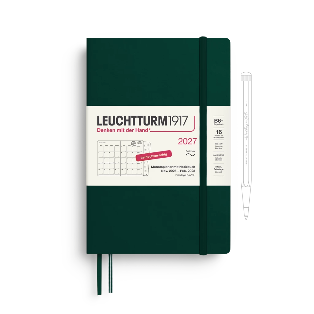 Monatsplaner & Notizbuch Paperback (B6+) 2027, 16 Monate, Softcover, Forest Green, Deutsch Monatsplaner & Notizbuch Paperback (B6+) 2027, 16 Monate, Softcover, Forest Green, Deutsch