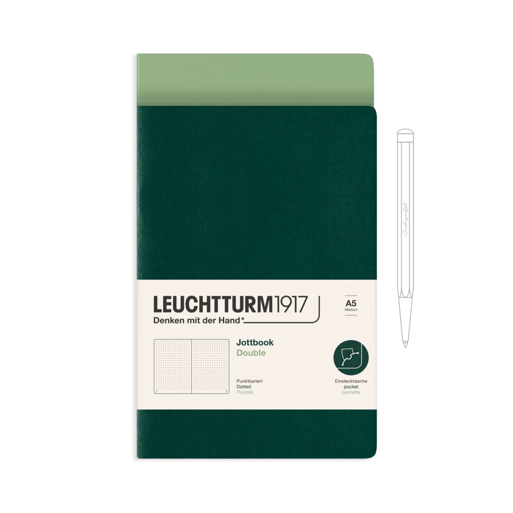 Jottbook (A5), 59 numbered pages, dotted, Sage and Forest Green, Pack of 2 Jottbook (A5), 59 numbered pages, dotted, Sage and Forest Green, Pack of 2