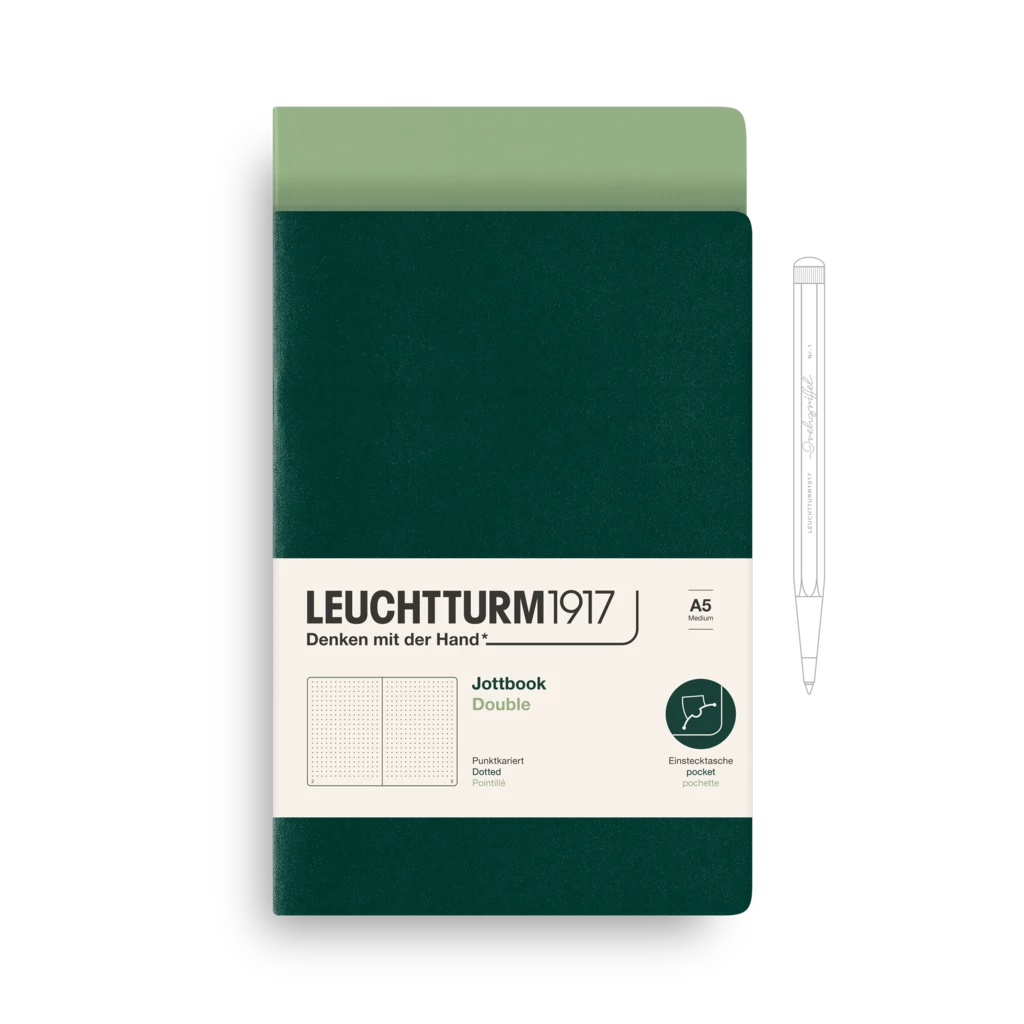 Jottbook (A5), 59 nummerierte Seiten, Dotted, Salbei und Forest Green, im Doppelpack Jottbook (A5), 59 nummerierte Seiten, Dotted, Salbei und Forest Green, im Doppelpack