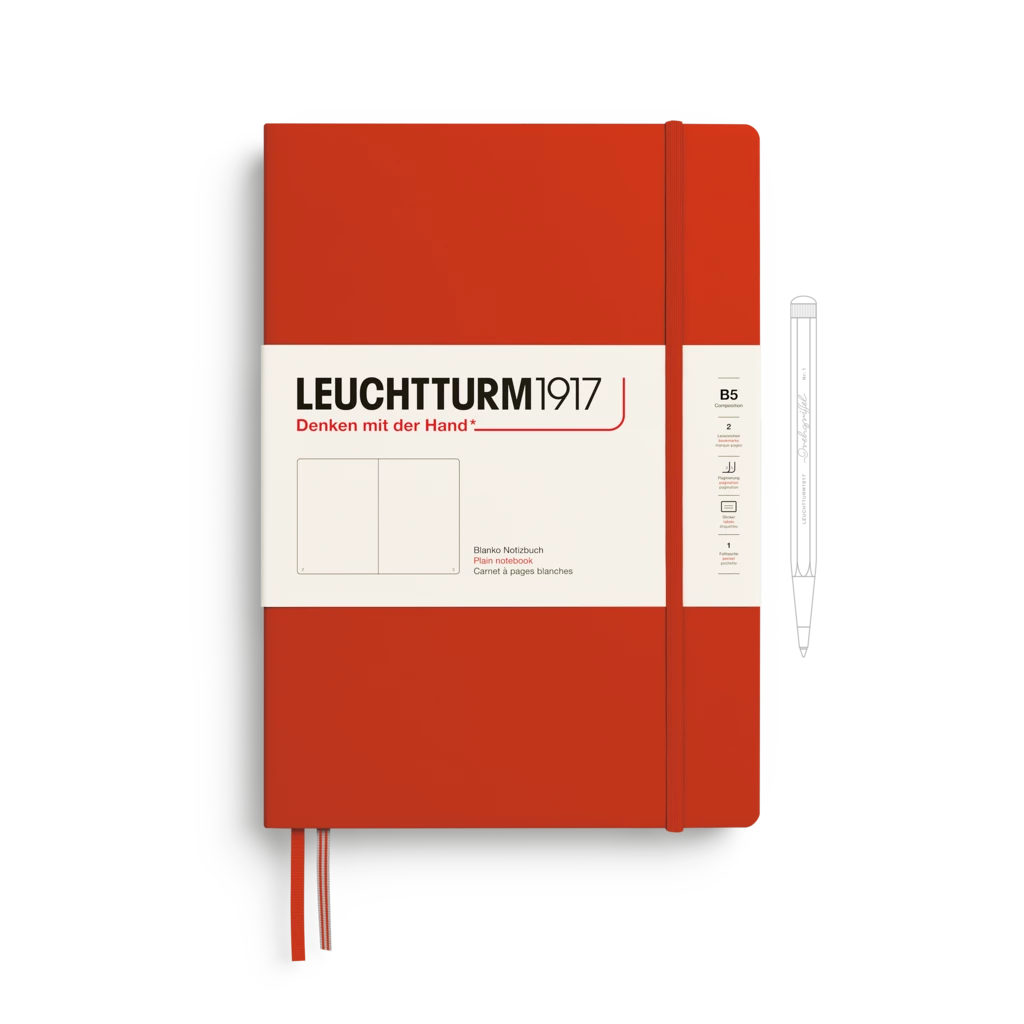 Notizbuch Composition (B5), Hardcover, 219 nummerierte Seiten, Fox Red, Blanko Notizbuch Composition (B5), Hardcover, 219 nummerierte Seiten, Fox Red, Blanko