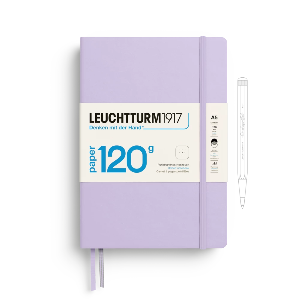 Notizbuch Medium (A5), 120g Edition, Hardcover, 203 nummerierte Seiten, Lilac, dotted