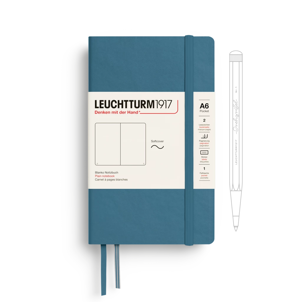 Notizbuch Pocket (A6), Softcover, 123 nummerierte Seiten, Stone Blue, Blanko
