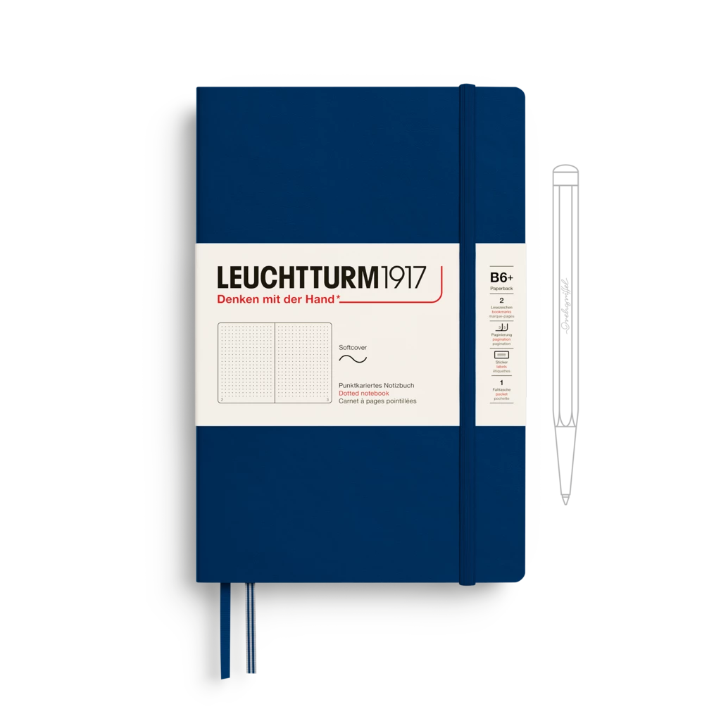 Notizbuch Paperback (B6+), Softcover, 123 nummerierte Seiten, Marine, Dotted