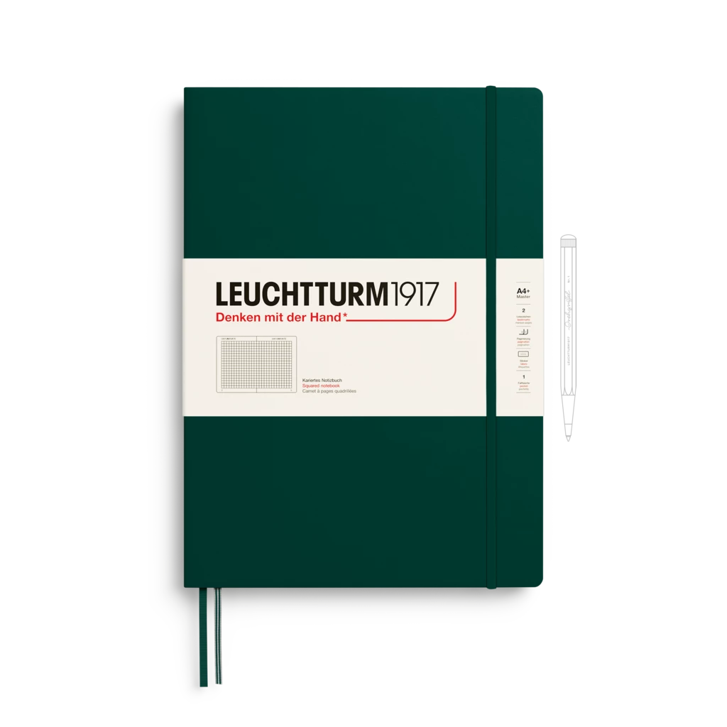 Notizbuch Master Slim (A4+), Hardcover, 123 nummerierte Seiten, Forest Green, Kariert