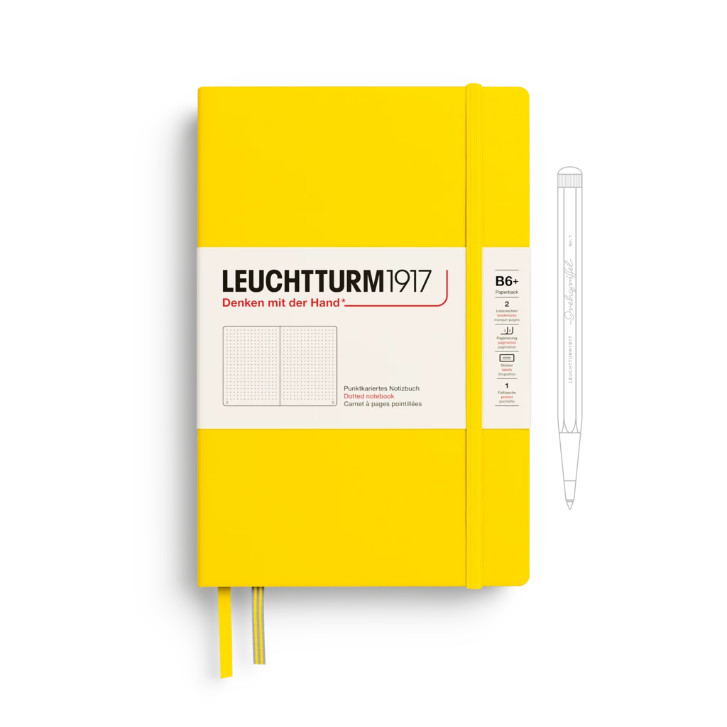 Notizbuch Paperback (B6+), Hardcover, 219 nummerierte Seiten, Zitrone, Dotted
