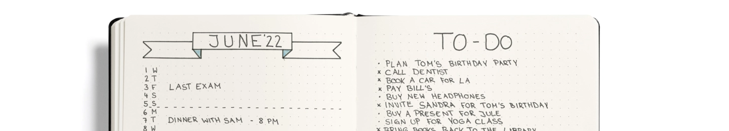 Open dotted notebook with heading June 22 and handwritten to-do list.