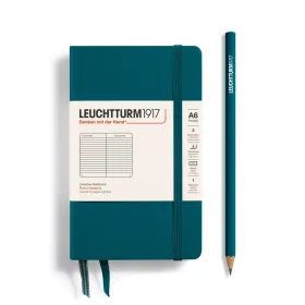 Notizbuch Pocket (A6), Hardcover, 187 nummerierte Seiten, Pacific Green, Liniert