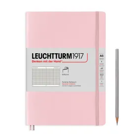 Notizbuch Medium (A5), Softcover, 123 nummerierte Seiten, Puder, Kariert