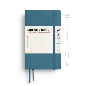 Notebook Pocket (A6), Hardcover, 187 numbered pages, Stone Blue, plain